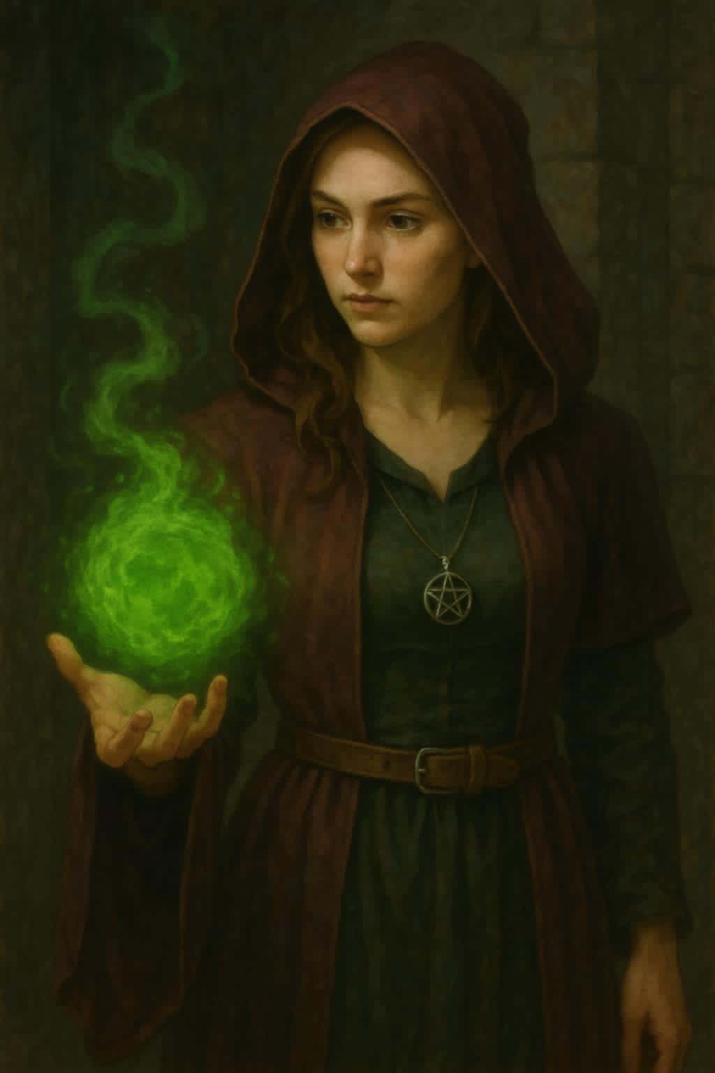 Medieval wizardess with poison ball..