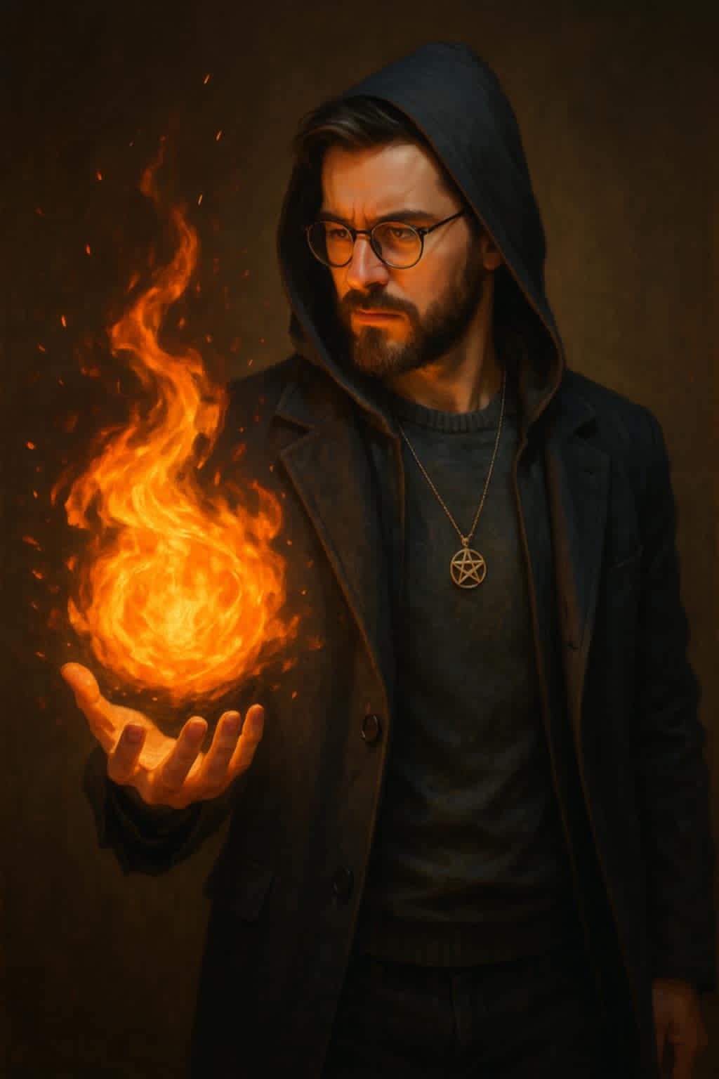 Modern wizard with fire ball..